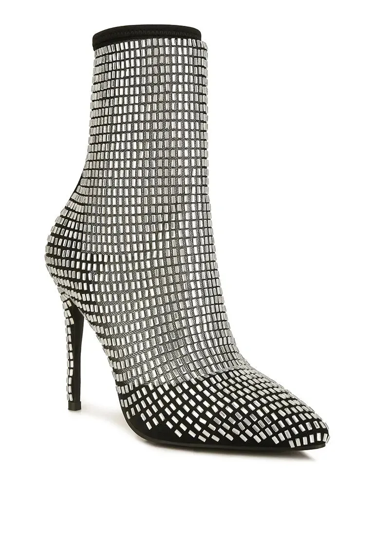 Glamorous Rhinestone-Embellished Stiletto Heels with Mesh Design