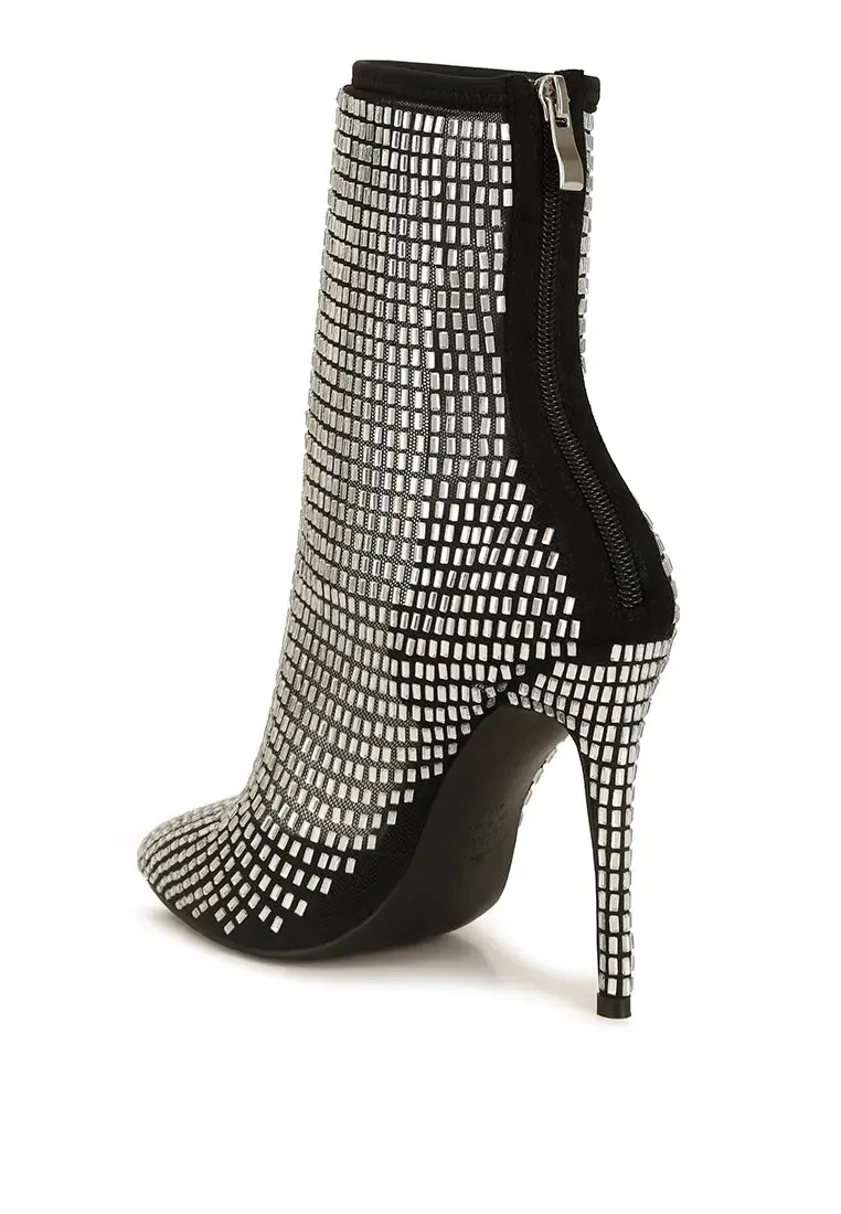 Glamorous Rhinestone-Embellished Stiletto Heels with Mesh Design