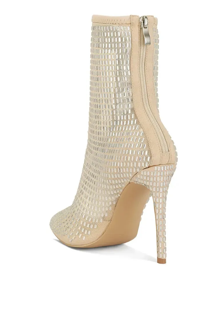 Glamorous Rhinestone-Embellished Stiletto Heels with Mesh Design