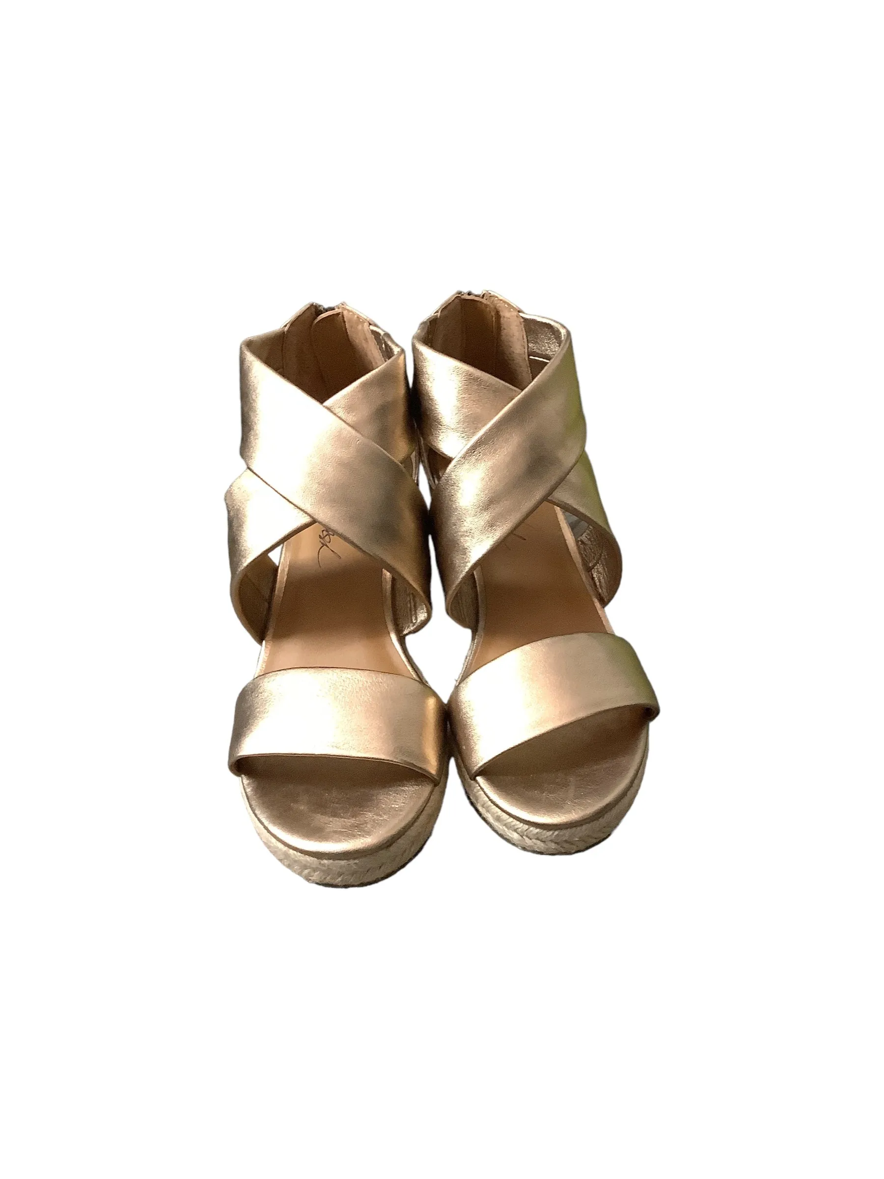 Gold Sandals Heels Wedge Patricia Nash, Size 7.5