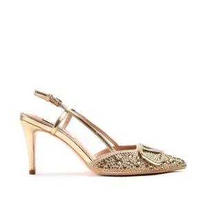 Gold Studded Slingback Heels | 479M-X