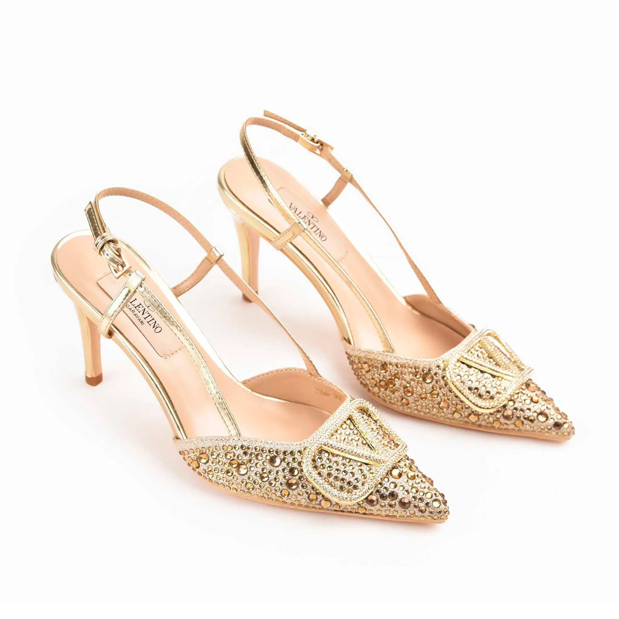 Gold Studded Slingback Heels | 479M-X