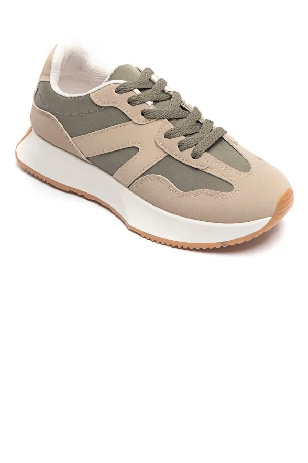 GREEN LACE UP SIDE DETAIL FASHION DESIGNER TRAINERS