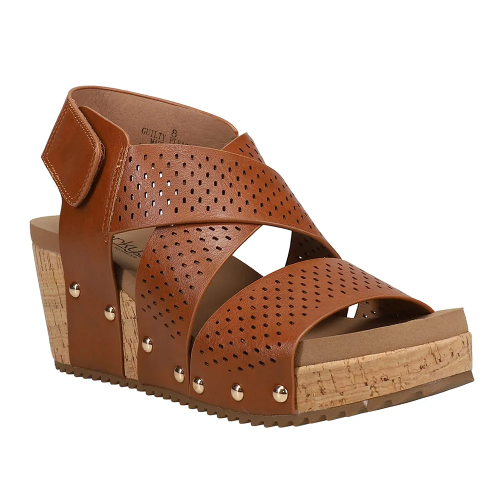 Guilty Pleasure Perforated Studded Wedge Slingback Sandals