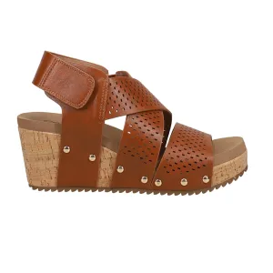 Guilty Pleasure Perforated Studded Wedge Strappy Sandals