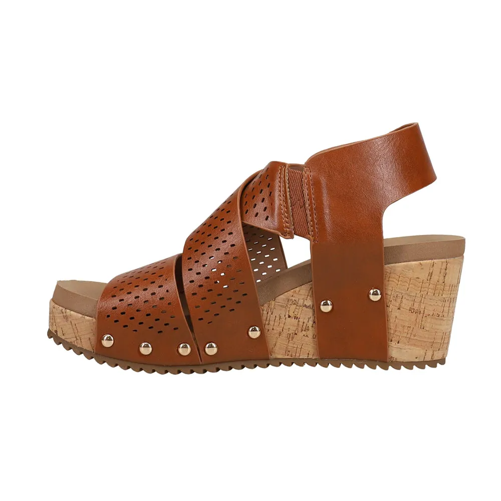 Guilty Pleasure Perforated Studded Wedge Strappy Sandals