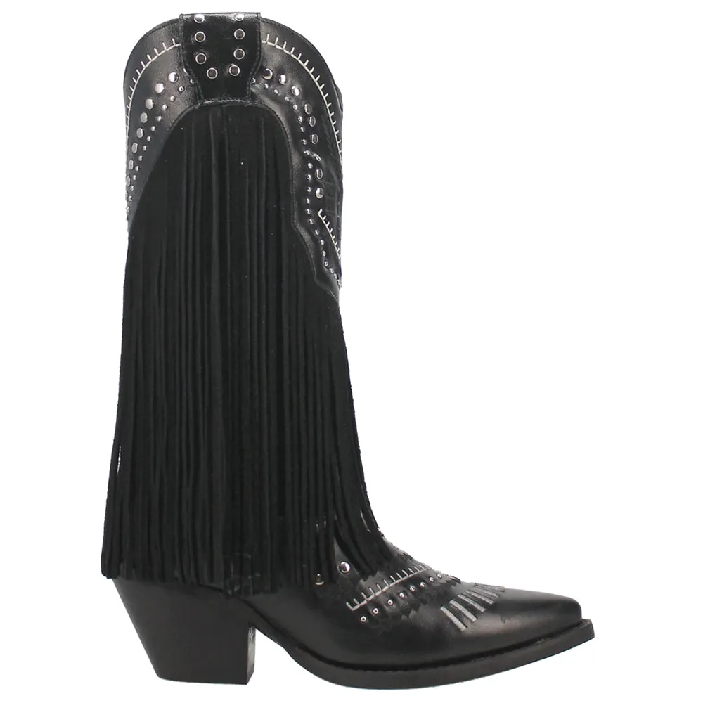 Gypsy Embroidery Studded Fringe Snip Toe Cowboy Boots