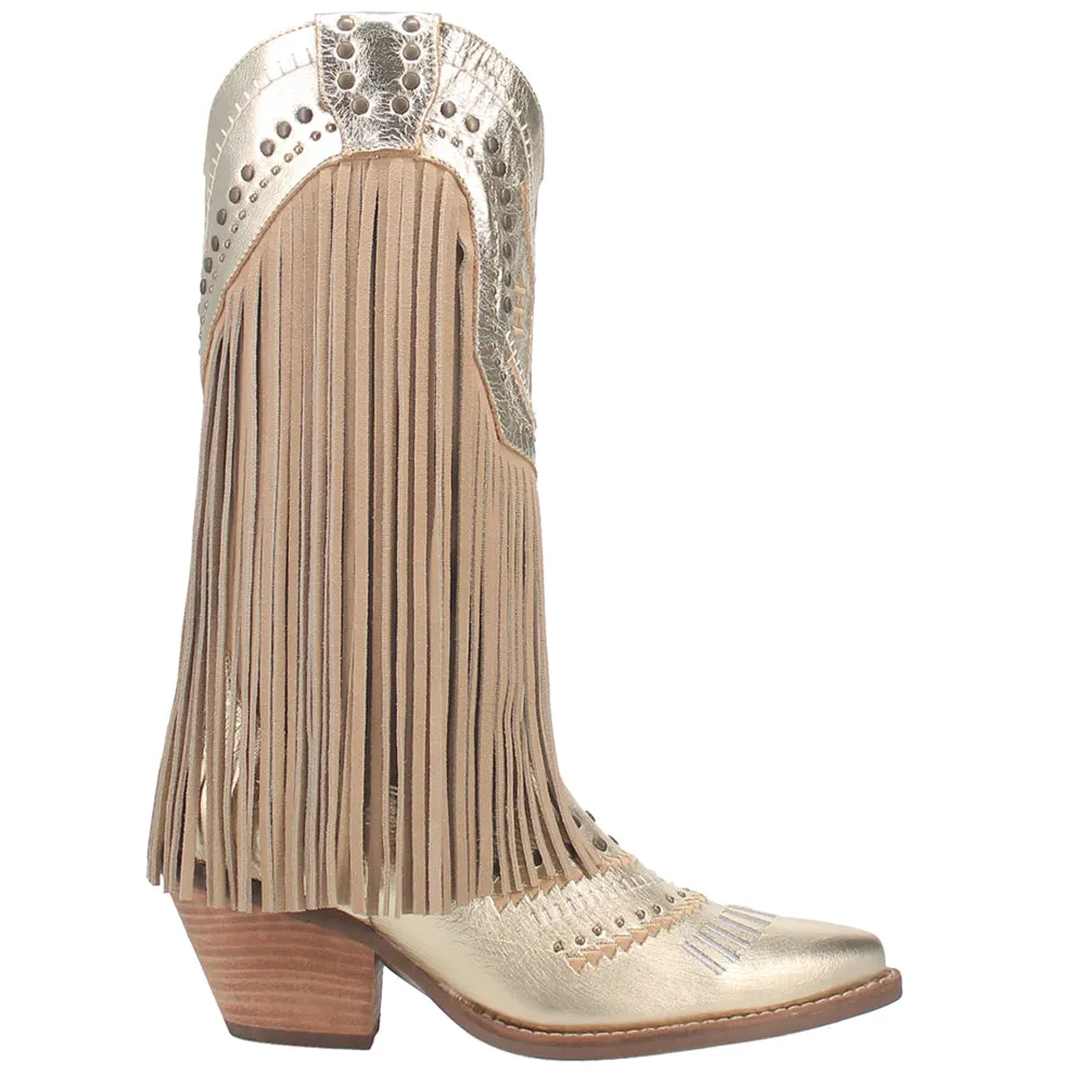 Gypsy Studded Fringe Metallic Snip Toe Cowboy Boots