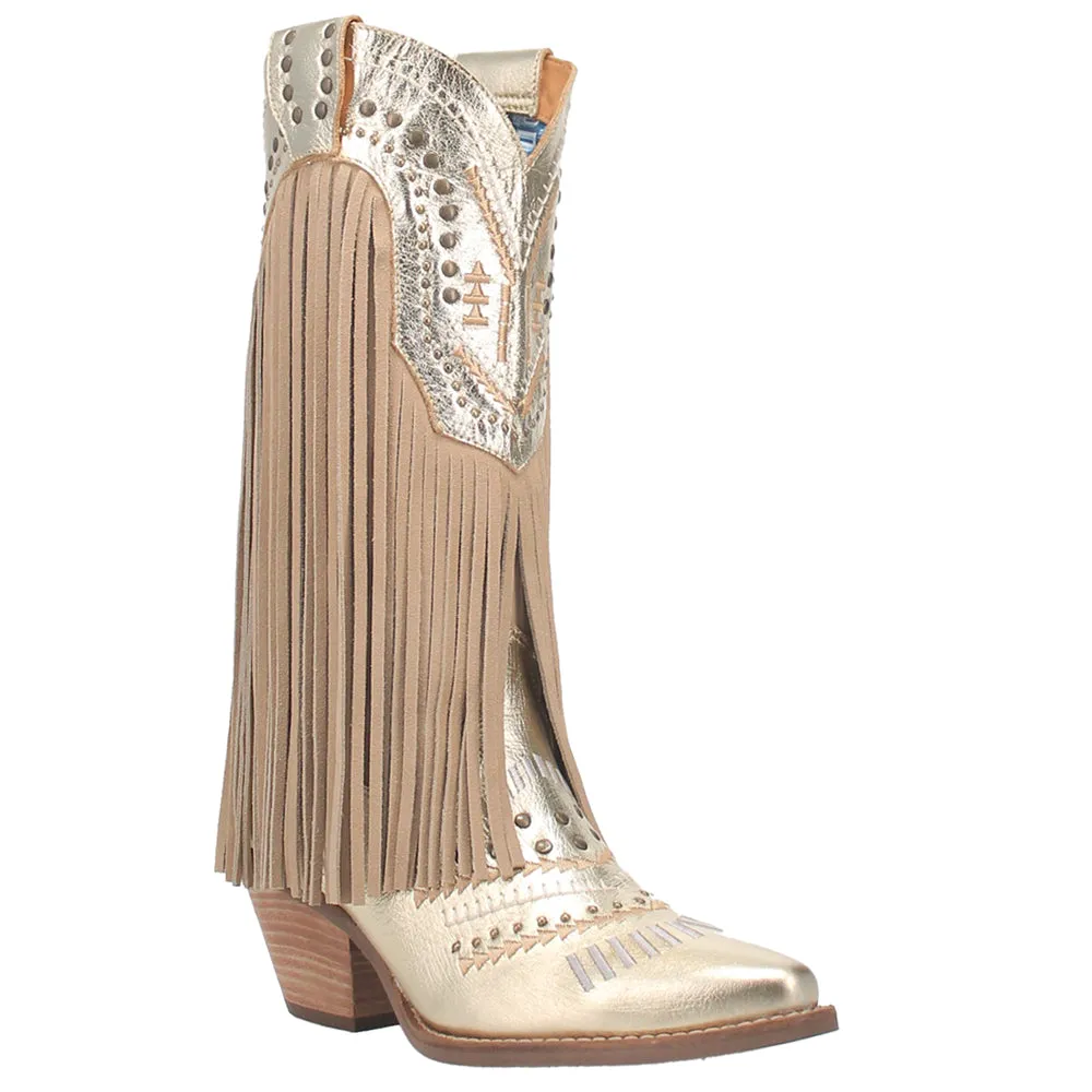 Gypsy Studded Fringe Metallic Snip Toe Cowboy Boots