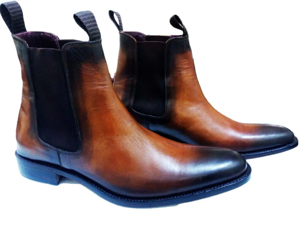 Handmade Chelsea Black & Brown Leather  Fashion Boots For Men's