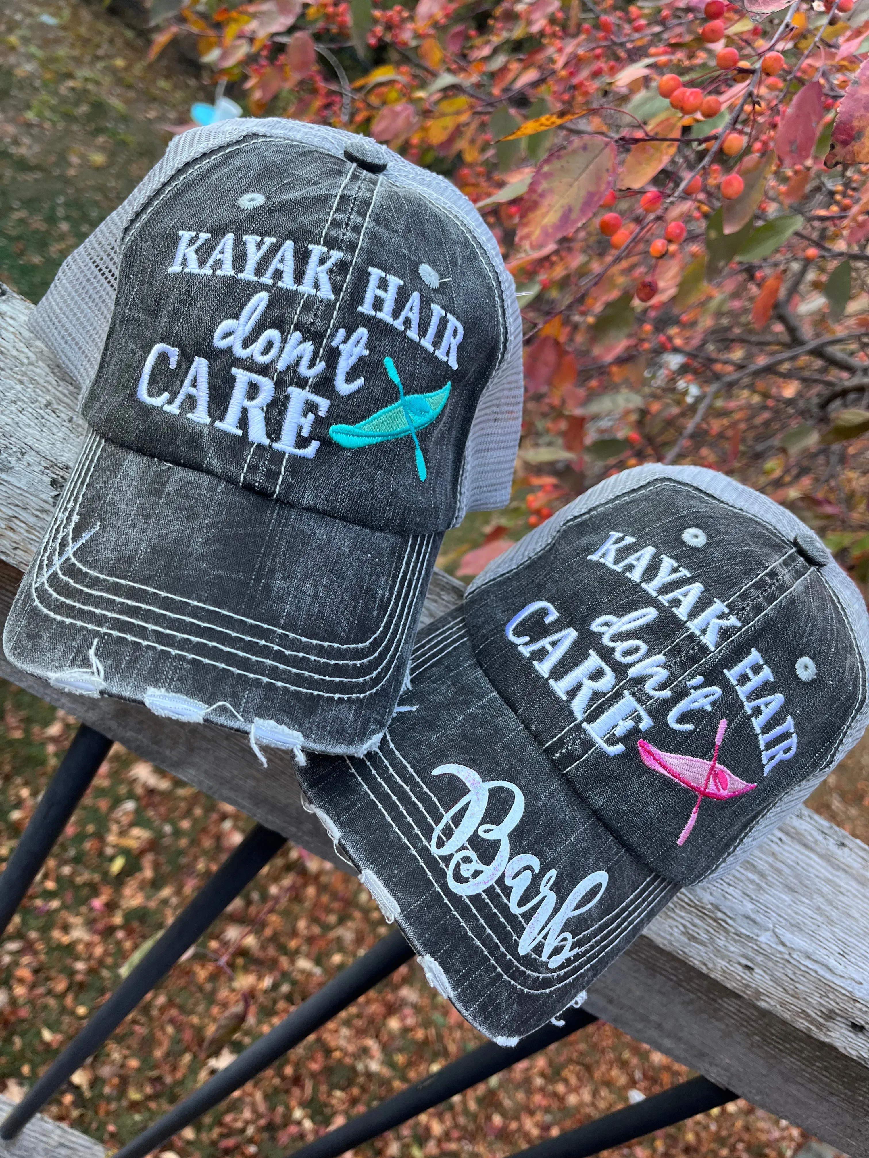 Hats Beach hair dont care Embroidered teal or pink flip flops distressed trucker cap Womens Sandals