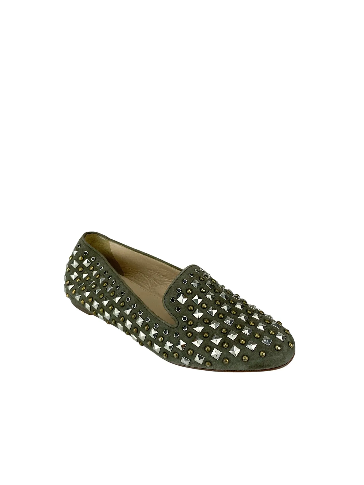 J. Crew, Women's Studded Darby Loafer, Greenish Grey, Size 6