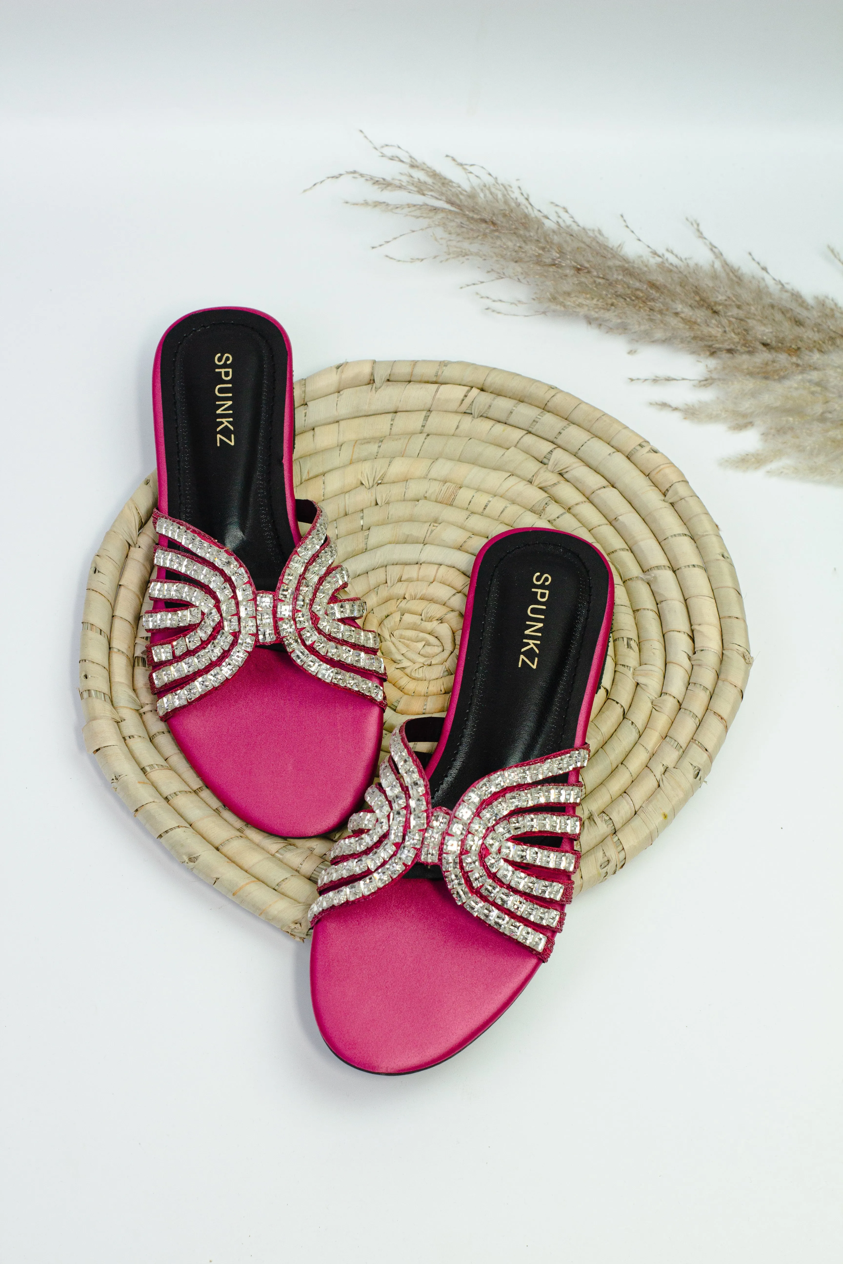 Jamie Pink Criss-Cross Crystal-Studded Flats Sandals