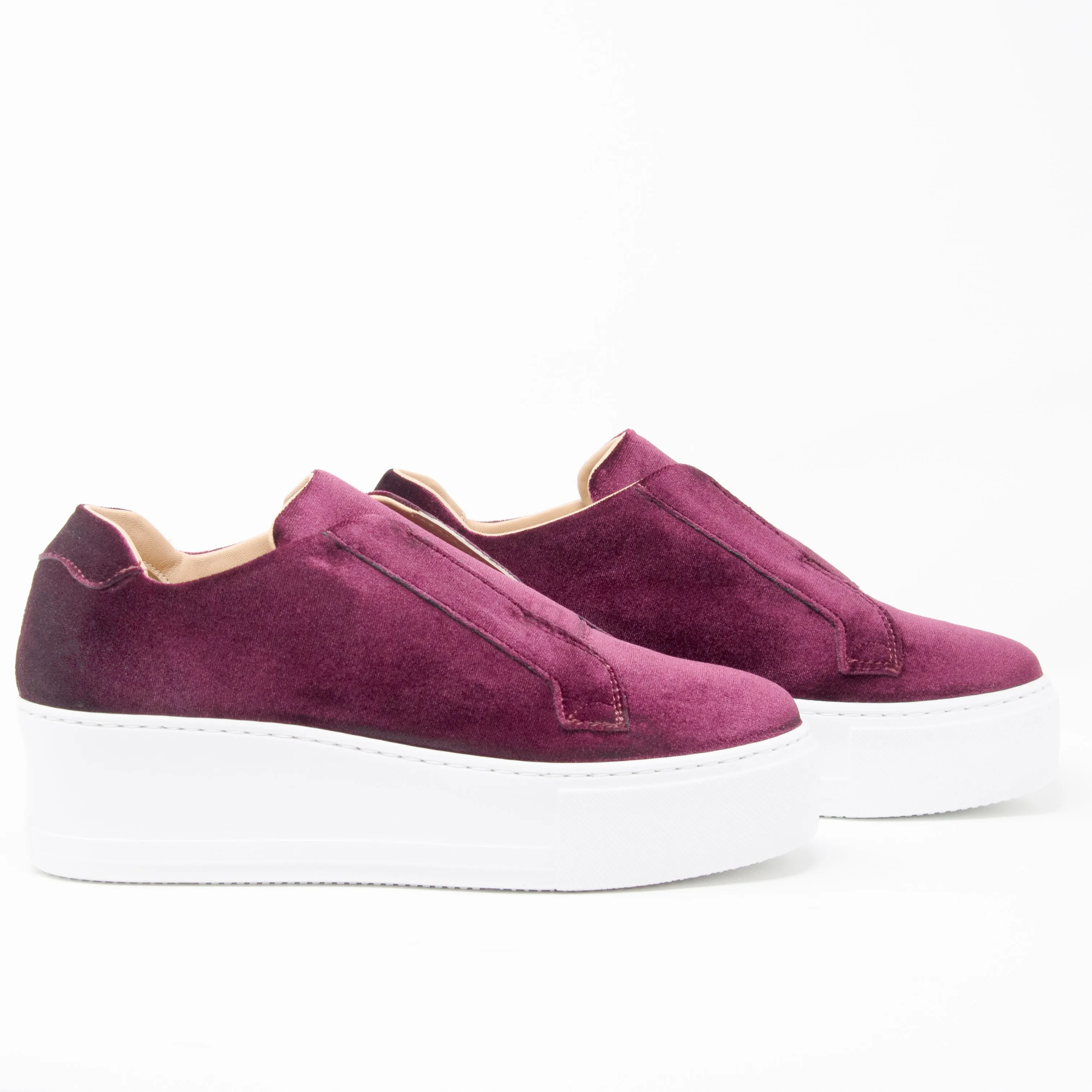 Jane Galland Bordeaux Velvet Platform Trainers