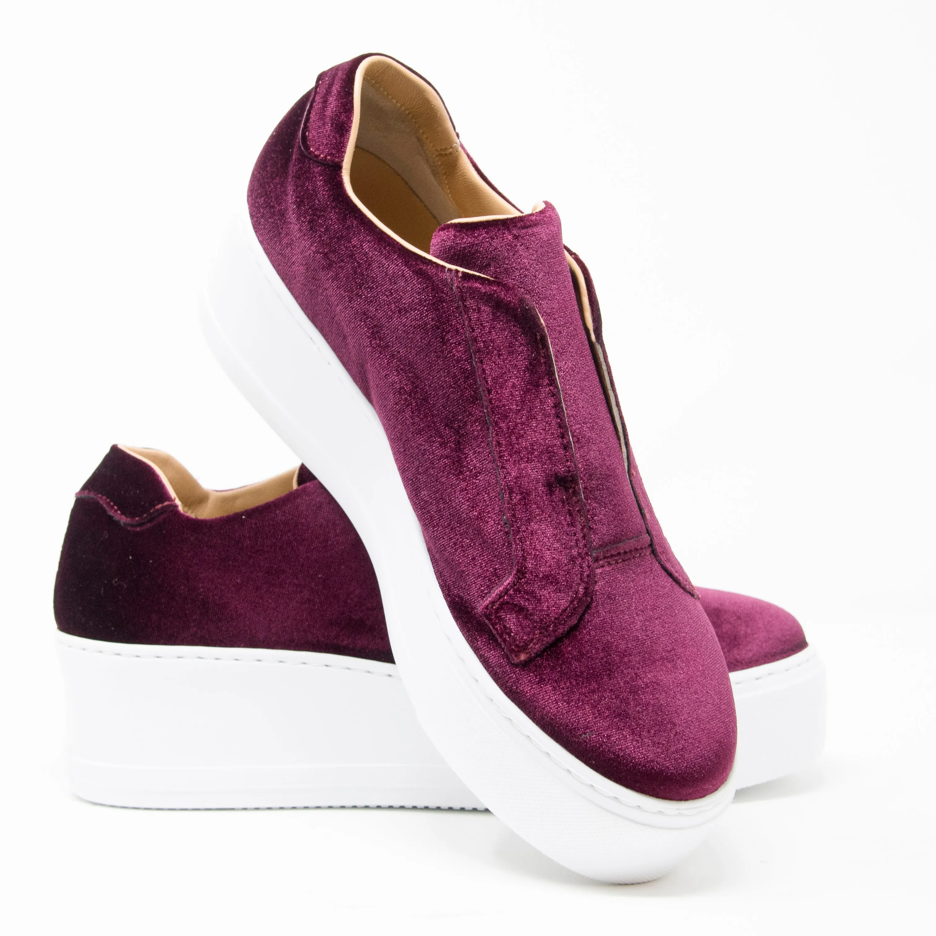 Jane Galland Bordeaux Velvet Platform Trainers