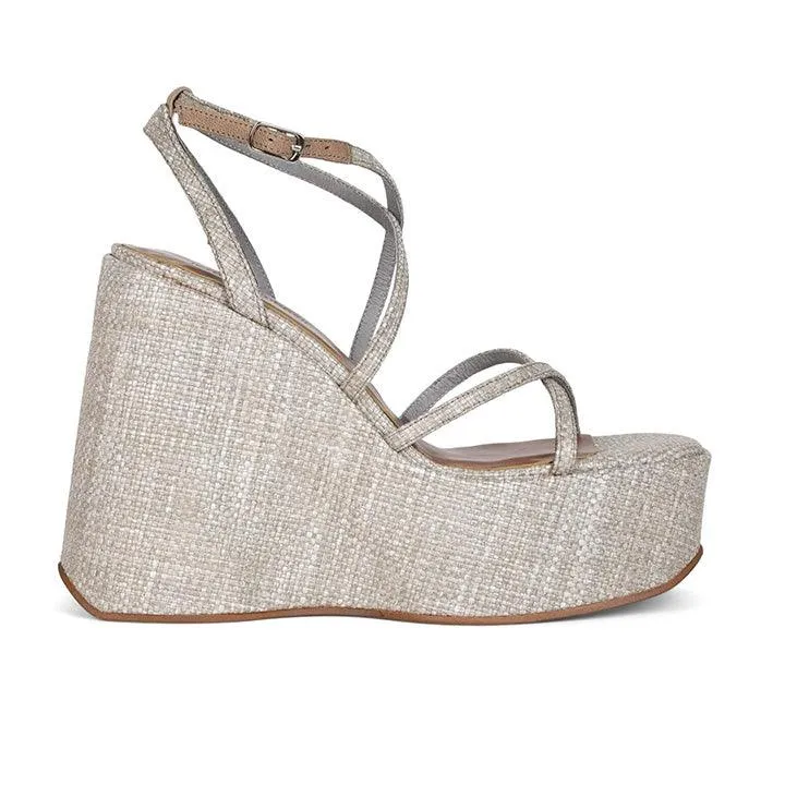 JEFFREY CAMPBELL - OLIANA BEIGE WOVEN HEELS