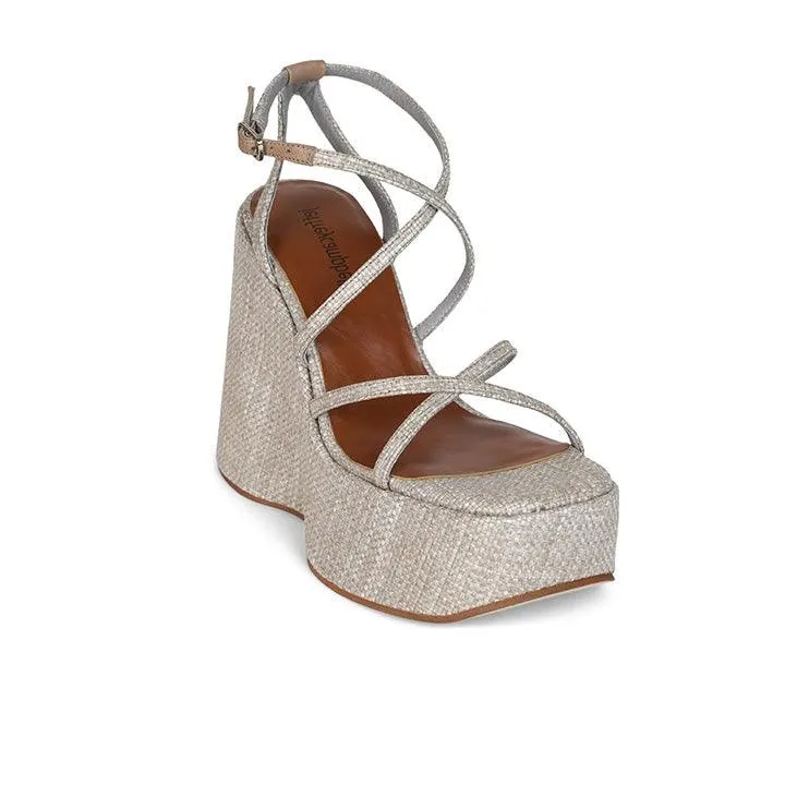 JEFFREY CAMPBELL - OLIANA BEIGE WOVEN HEELS