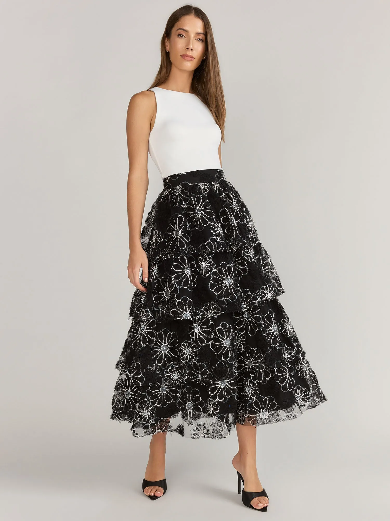 Just Me Floral Sequin Mesh Skirt - Brands We Love