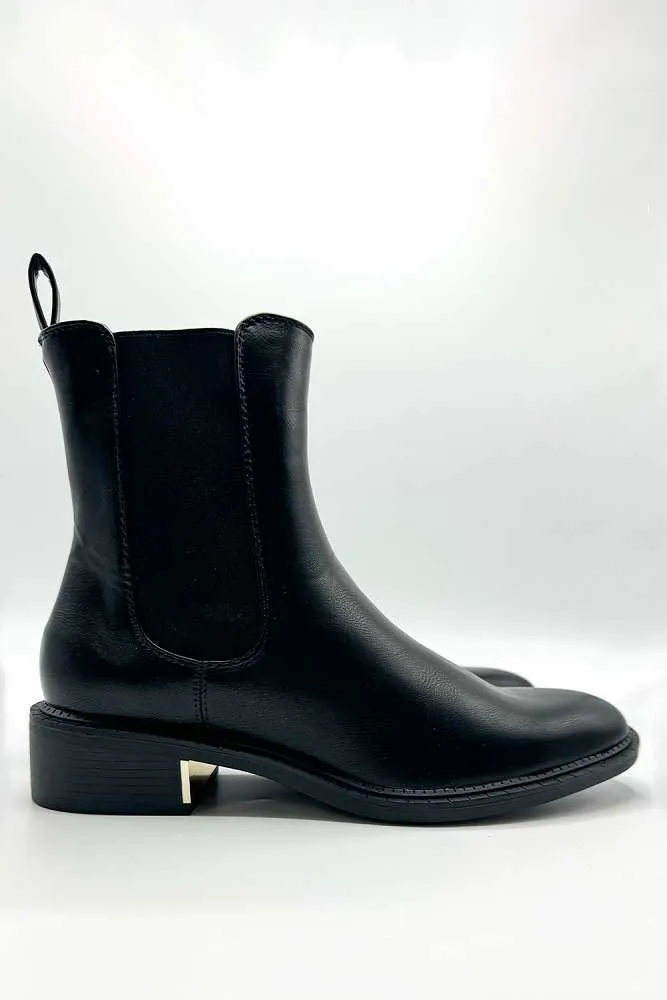 Kasen Round Toe Stretch Panel Ankle Chelsea Boots in Black Matt