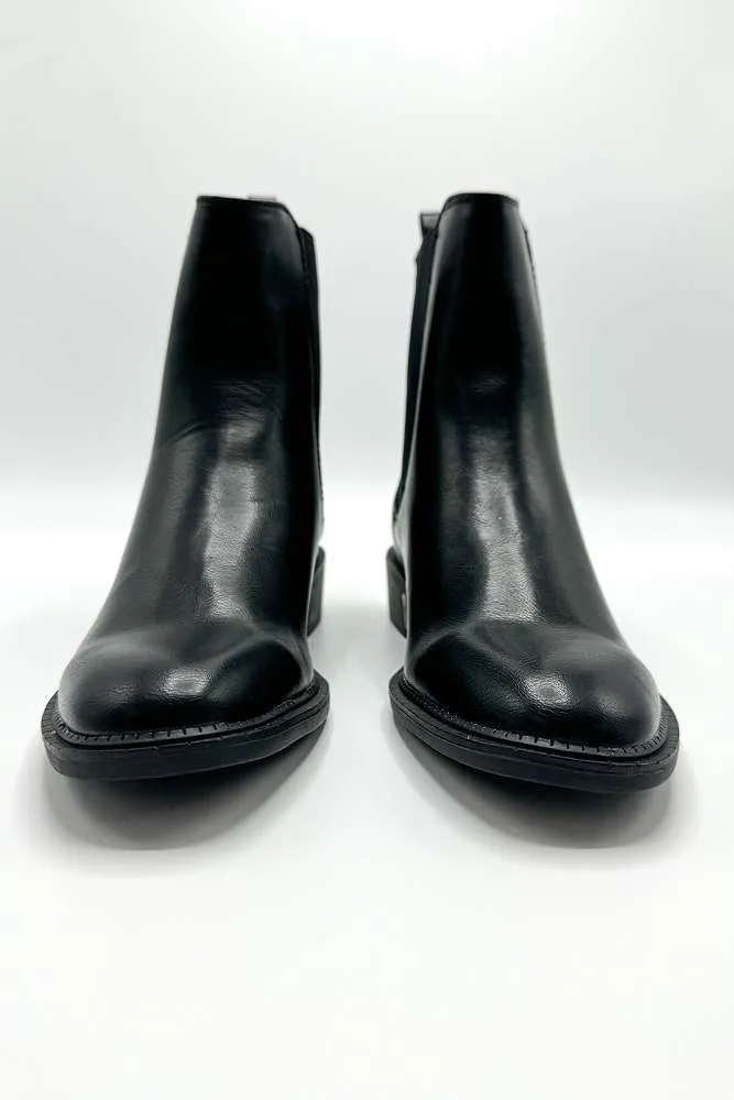 Kasen Round Toe Stretch Panel Ankle Chelsea Boots in Black Matt