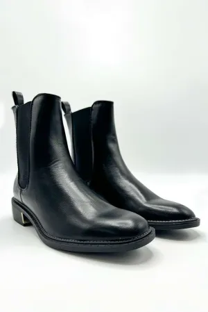 Kasen Round Toe Stretch Panel Ankle Chelsea Boots in Black Matt