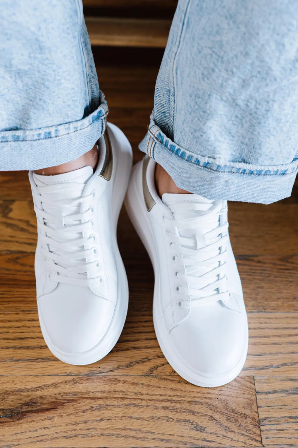 Kicks and Giggles Chunky Sole Sneakers in White and Gold