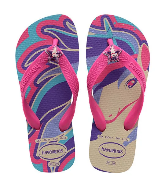 Kids Fantasy Flip Flops Beige/Magenta Neon