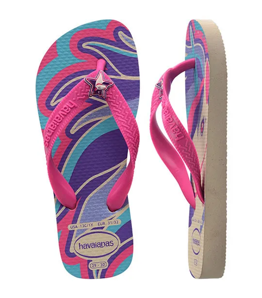 Kids Fantasy Flip Flops Beige/Magenta Neon