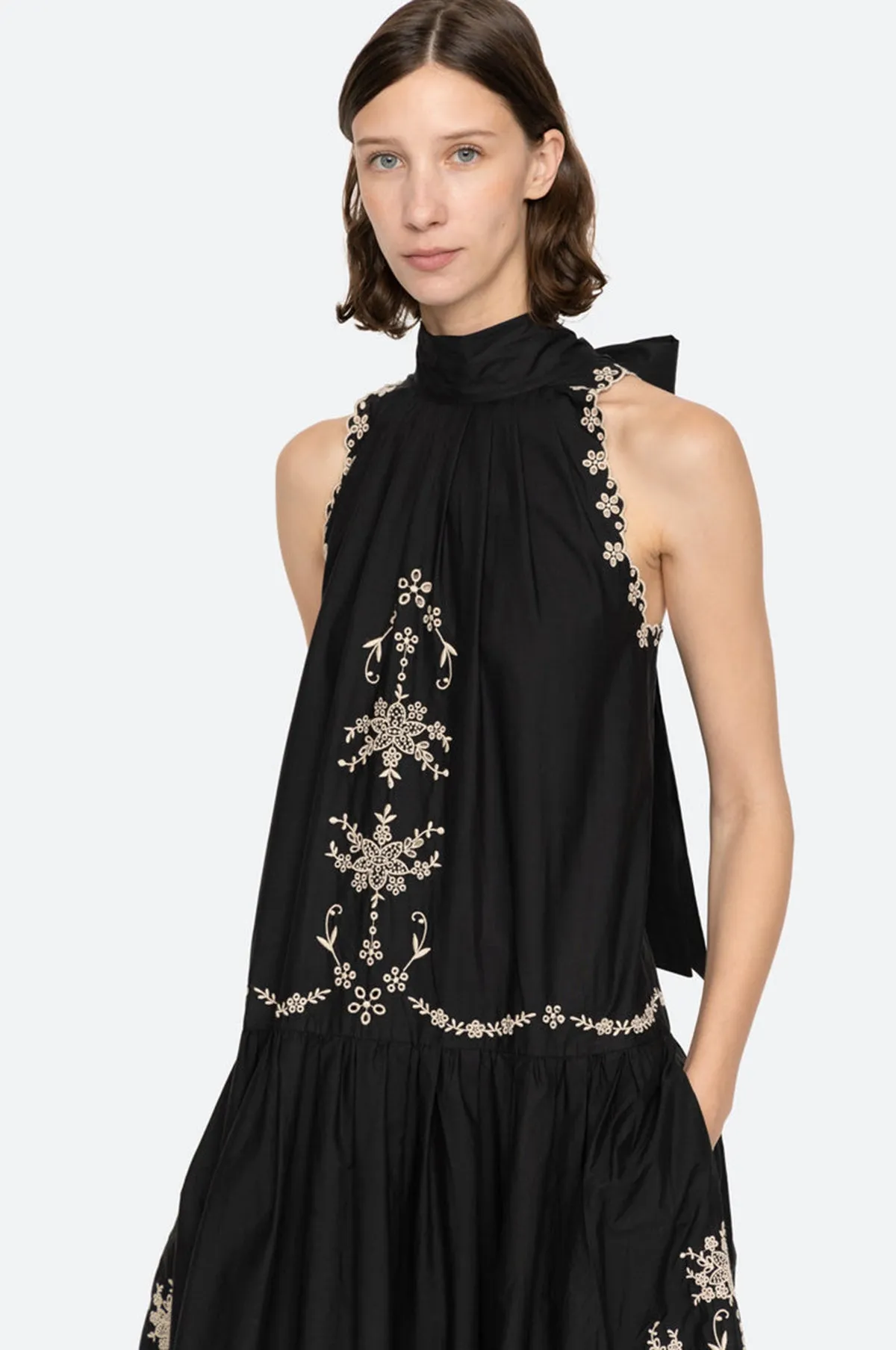 Kingsley Embroidery Tank Dress Black