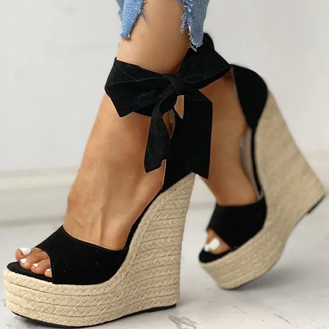 Lace Up Platform Wedge Sandals