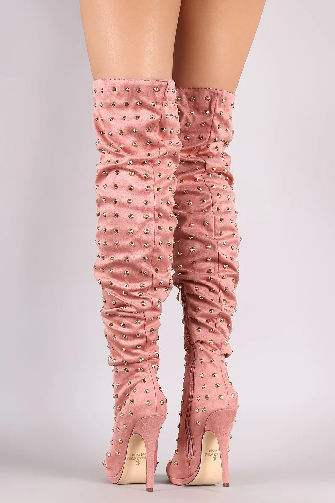 Liliana Studded Spike Suede Slouchy Over-The-Knee Boots