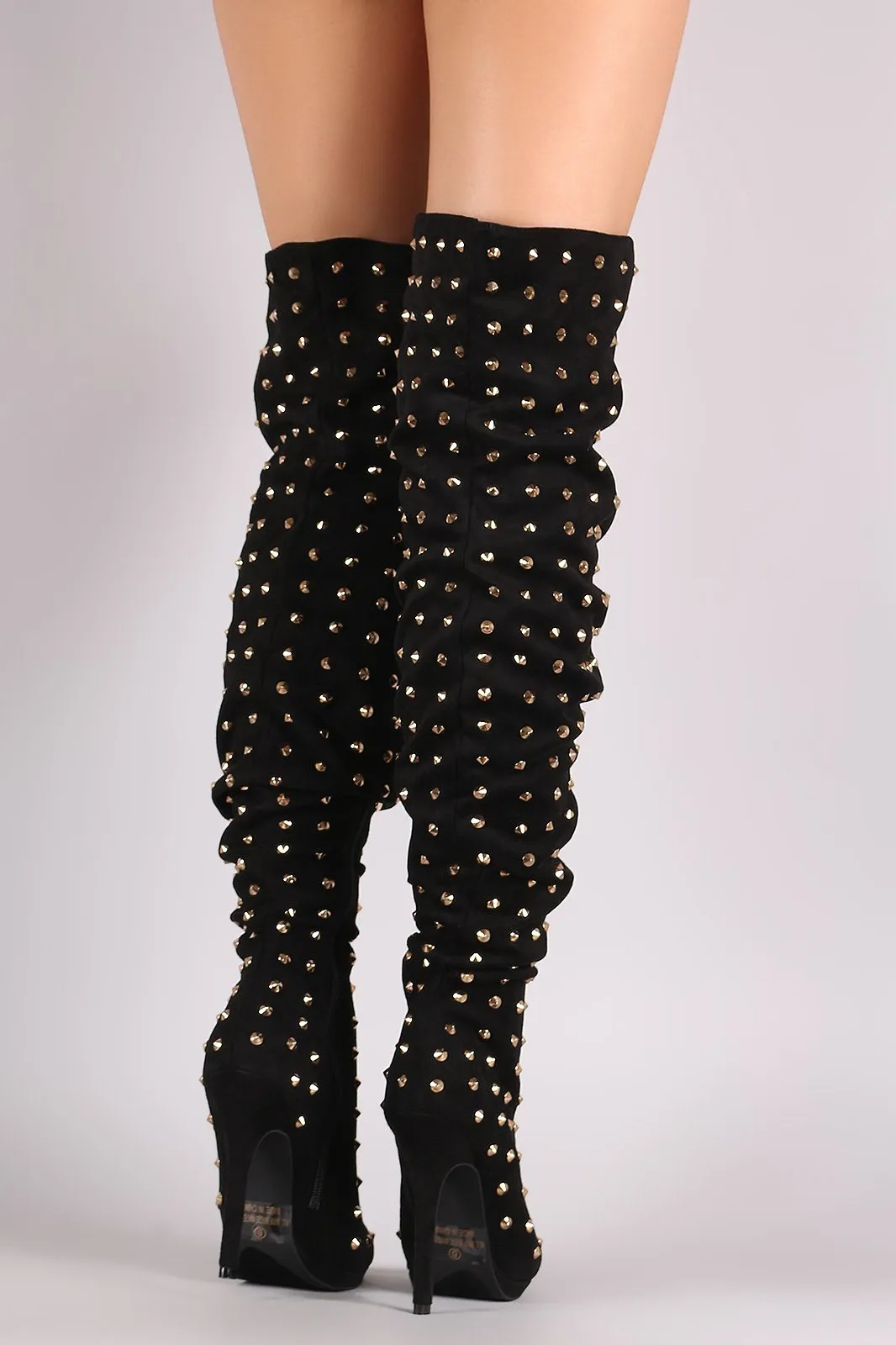 Liliana Studded Spike Suede Slouchy Over-The-Knee Boots