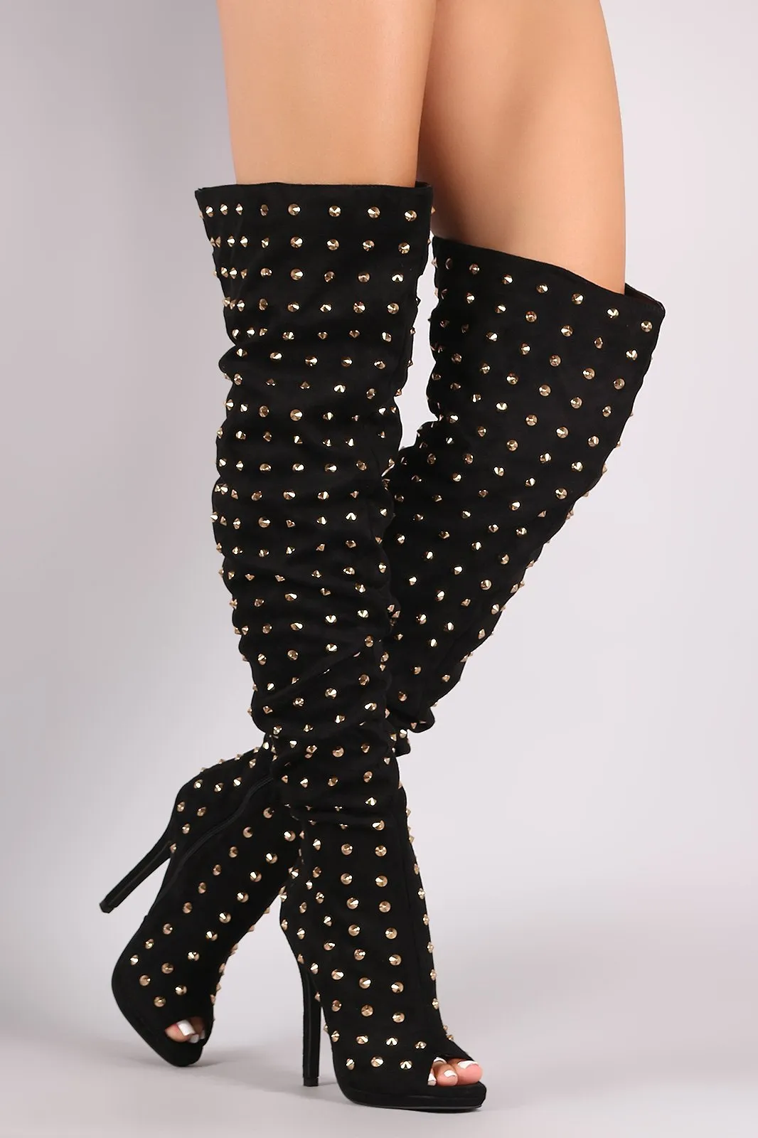 Liliana Studded Spike Suede Slouchy Over-The-Knee Boots