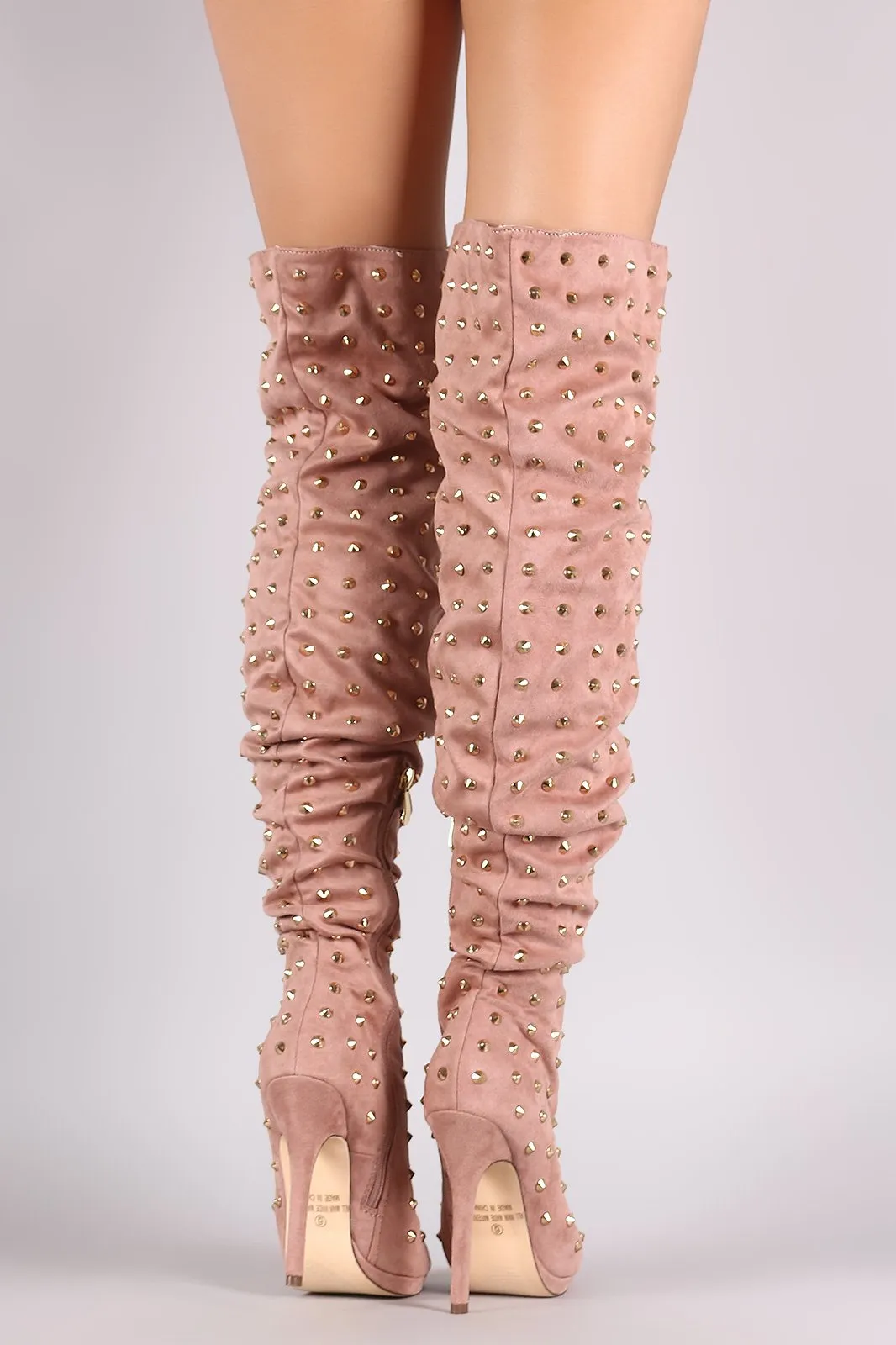 Liliana Studded Spike Suede Slouchy Over-The-Knee Boots