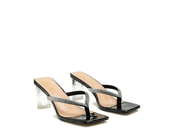 Litchi Crystal Lined Thong Block Heeled Sandal