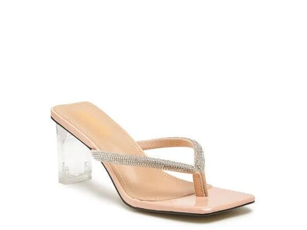 Litchi Crystal Lined Thong Block Heeled Sandal