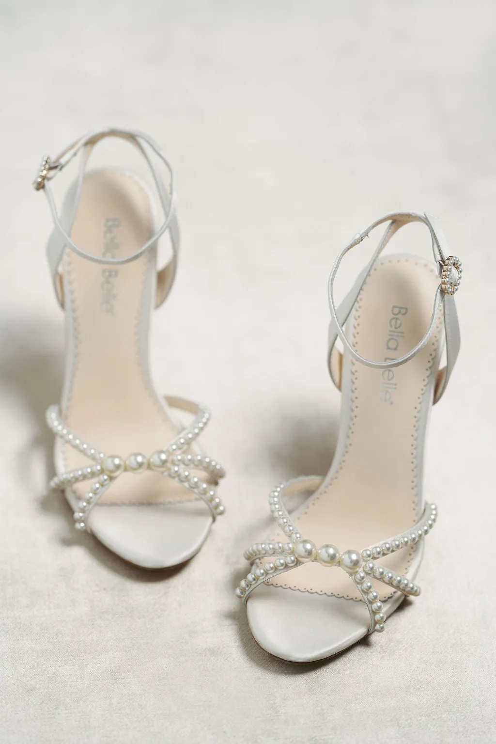 Luciana - Ivory Open Toe Ankle Strap Pearl Wedding Heels