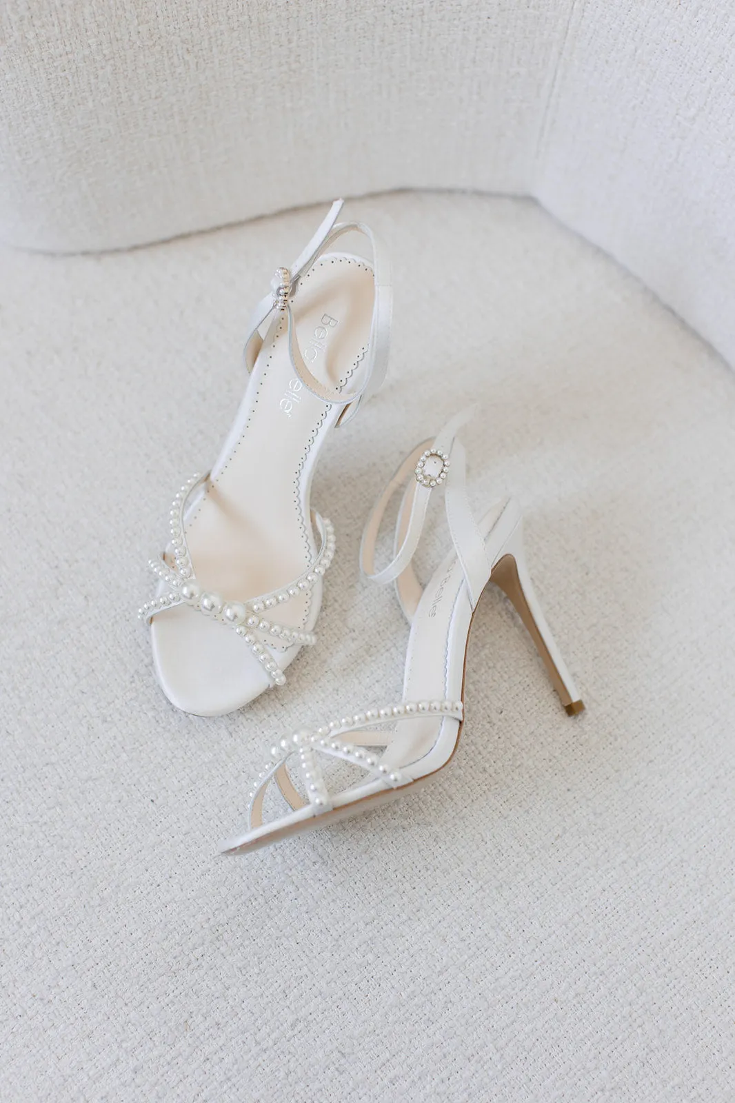 Luciana - Ivory Open Toe Ankle Strap Pearl Wedding Heels