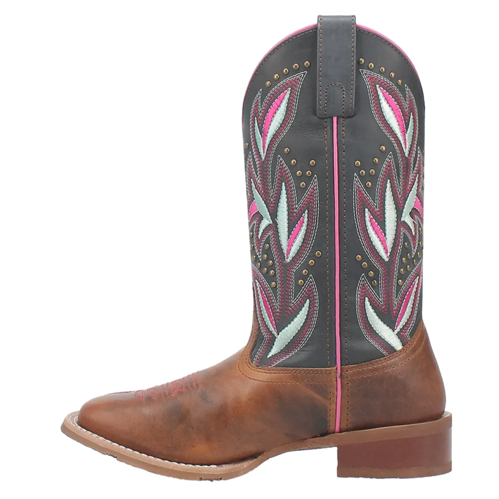 Lydia Embroidered Studded Square Toe Cowboy Boots