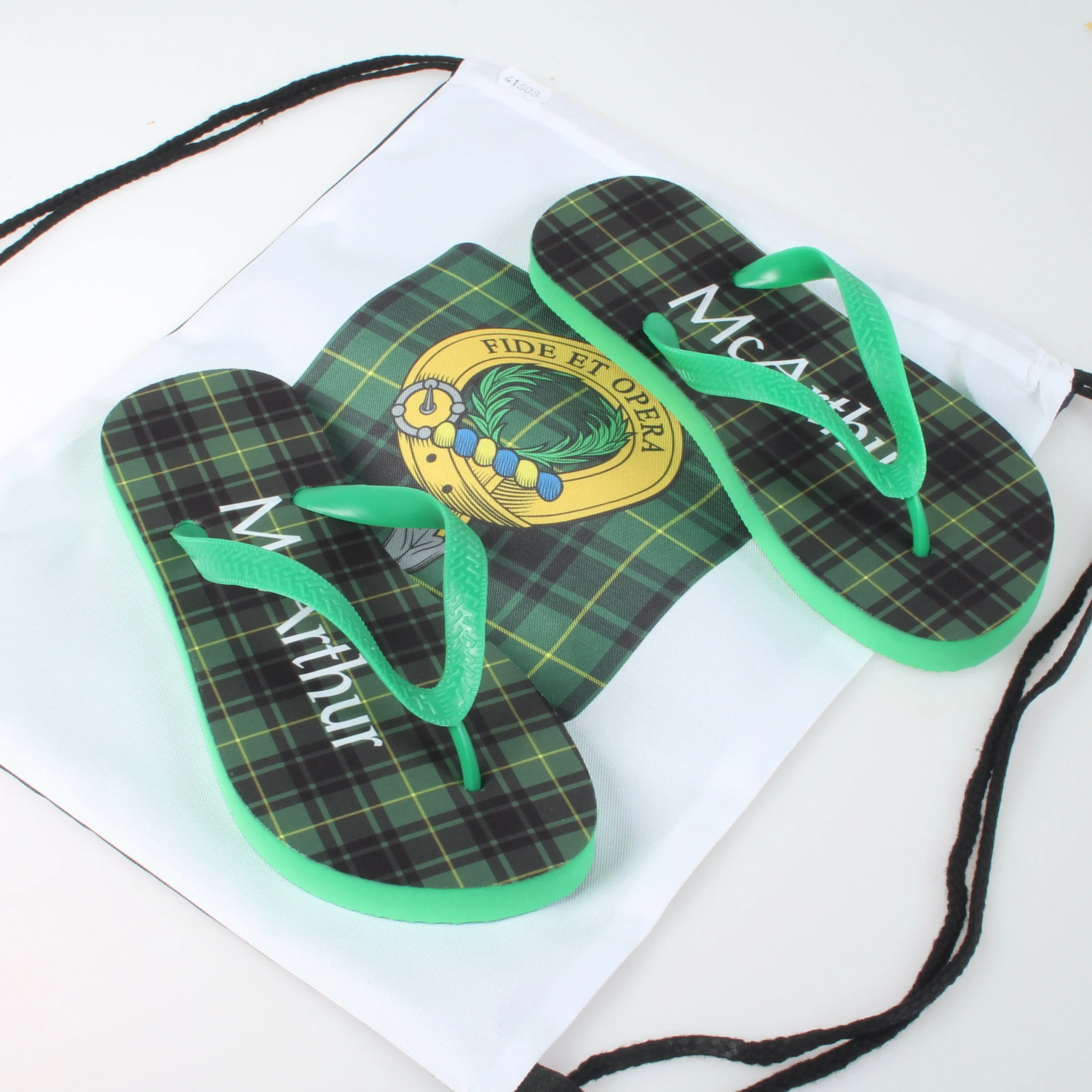 MacArthur Tartan Flip Flops With Matching Bag