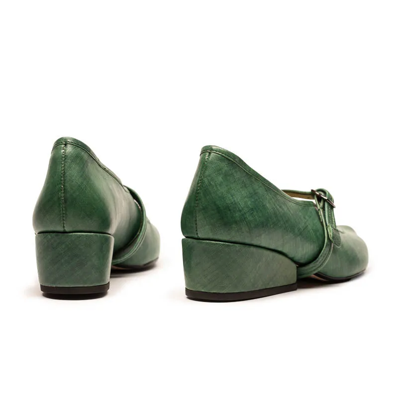 MARY JANE Avocado | Green Leather Mid Heel