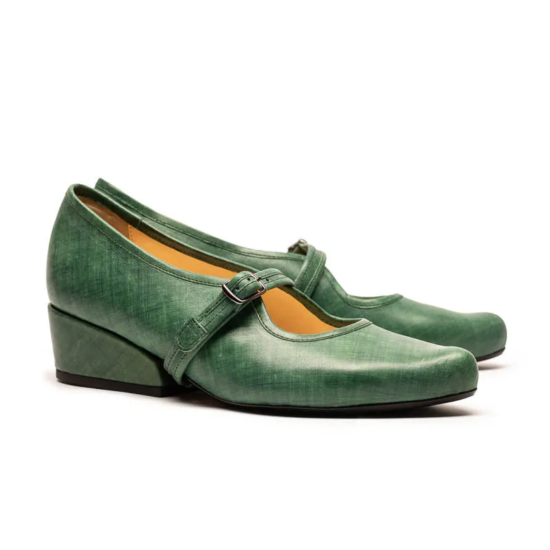 MARY JANE Avocado | Green Leather Mid Heel