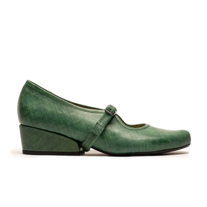 MARY JANE Avocado | Green Leather Mid Heel