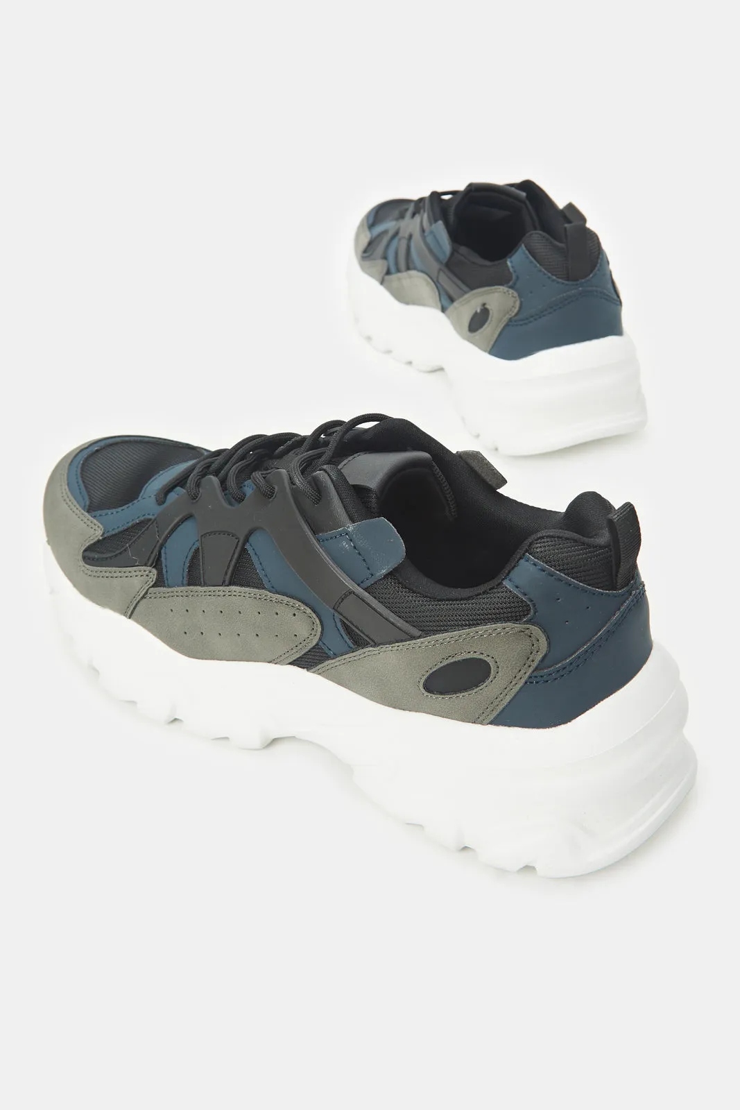 Men Grey Color Block Chunky Trainer