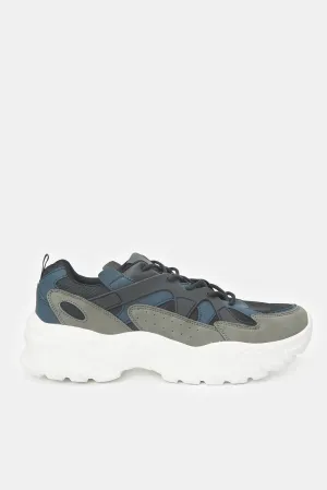 Men Grey Color Block Chunky Trainer