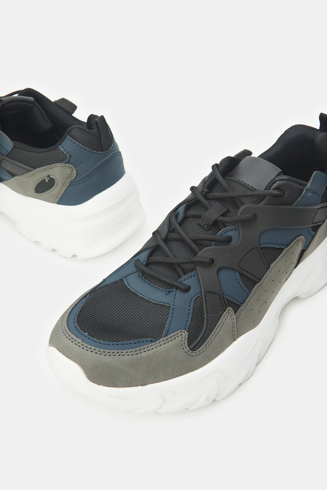 Men Grey Color Block Chunky Trainer