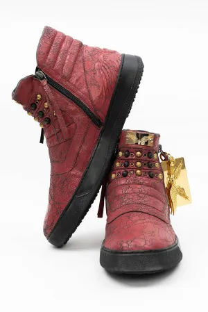 MENS BIKER SHOES IN CRACKLED RED WITH CRYSTALS