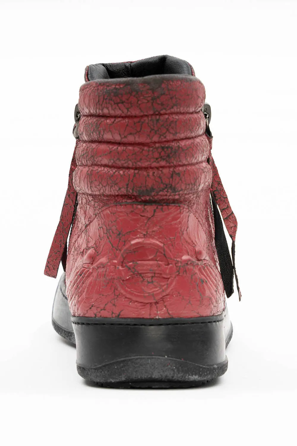 MENS BIKER SHOES IN CRACKLED RED WITH CRYSTALS