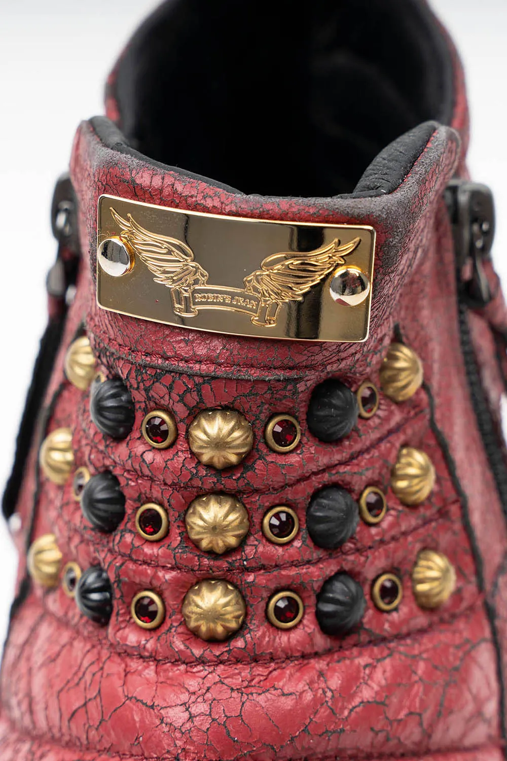 MENS BIKER SHOES IN CRACKLED RED WITH CRYSTALS