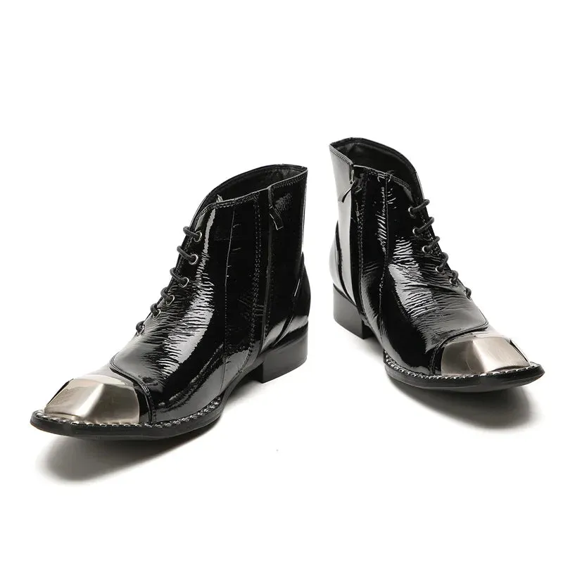 Metal Square Toe Genuine Leather Boots